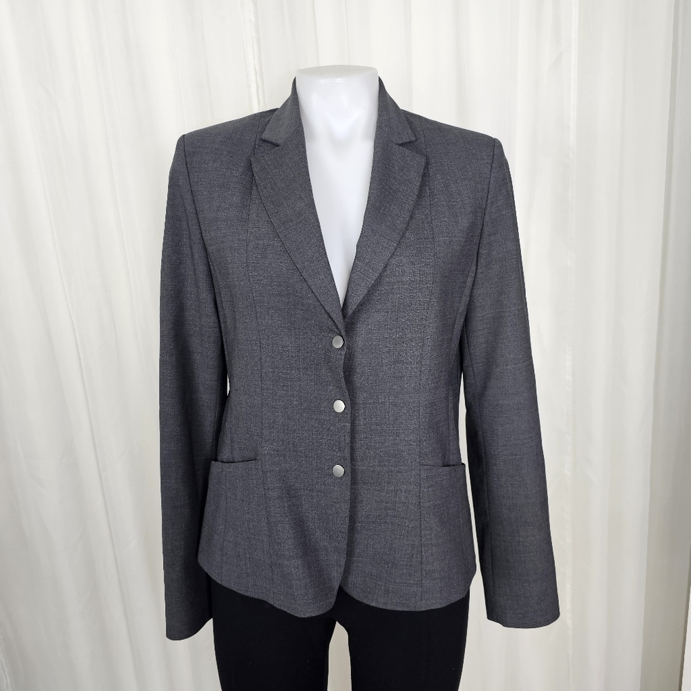 Elie Tahari snap button two-tone gray wool blazer size 8 - Picture 4 of 14